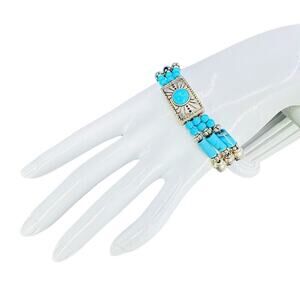 Premier Designs Bracelet Three Strands Blue Multi-Shape Beads Silver Plated 7.5"